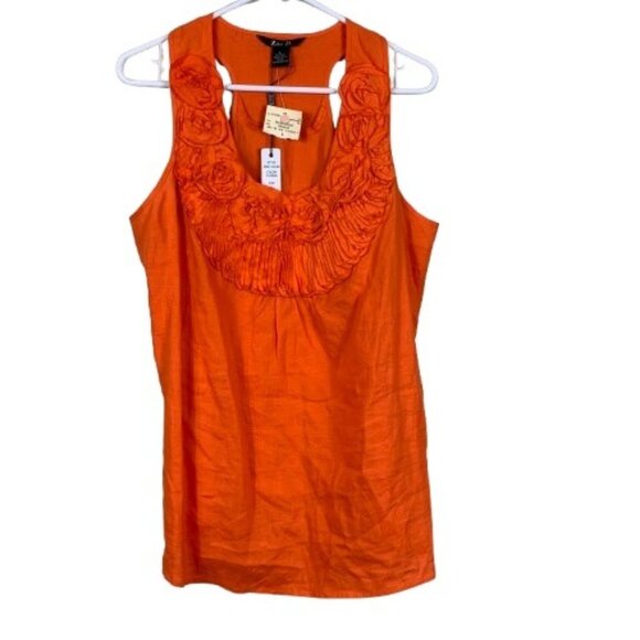 NEW Zoe D. 100% Linen Floral Neck Tank Top Size Large - Picture 1 of 6